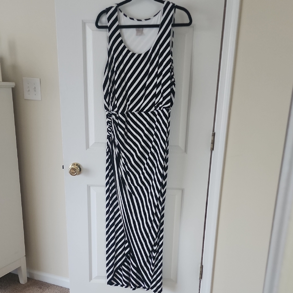 Chico's Black and White Striped Maxi Dress
